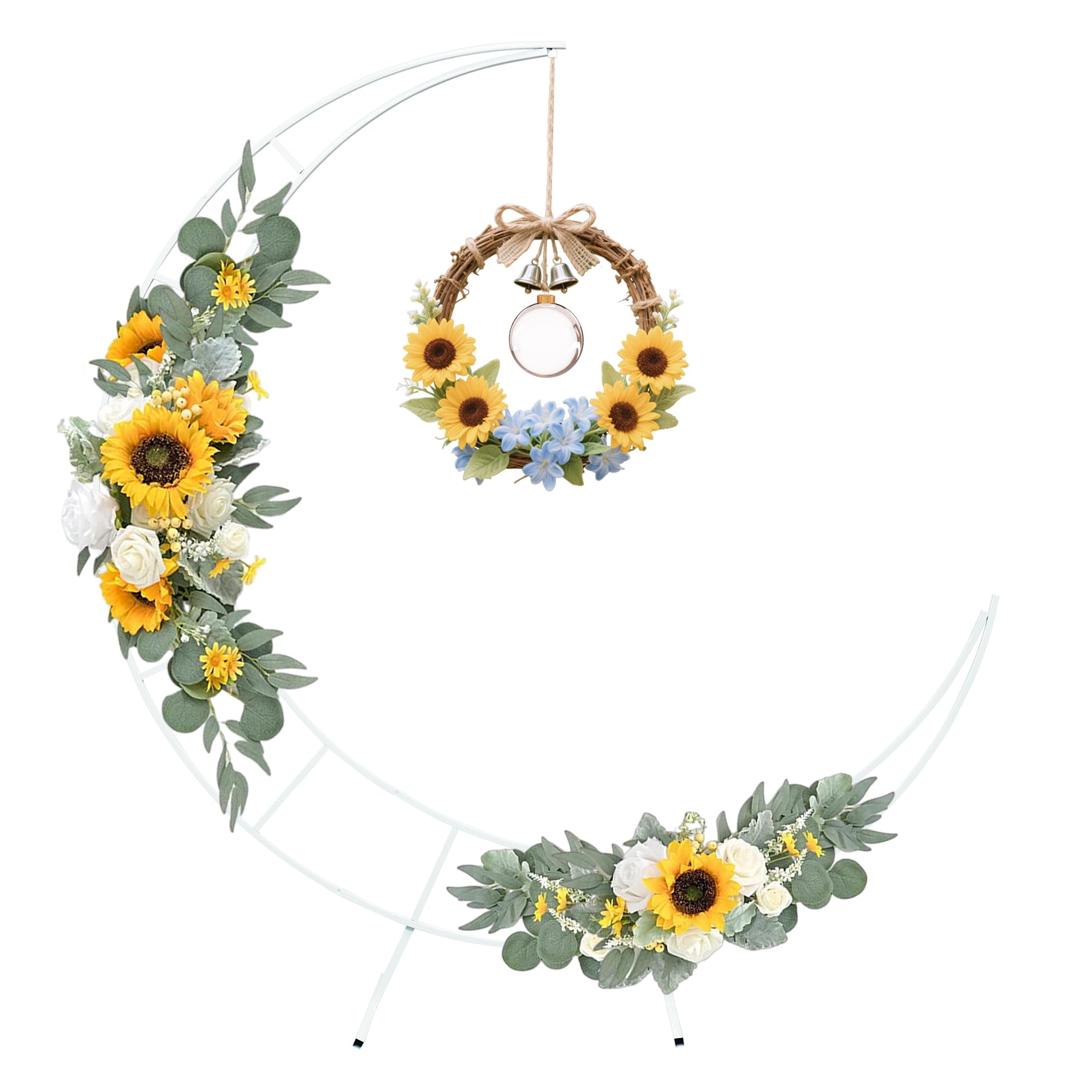 Photo 1 of 7.2FT Metal Crescent Moon Floral Curved Frame Party Anniversary (White) (7.2 Feet Moon)