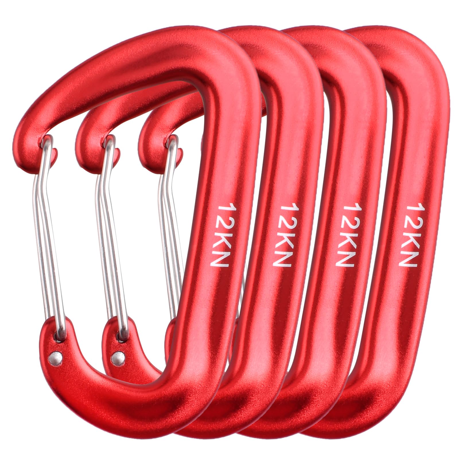 TRIWONDER Carabiner Clip Heavy Duty Wire Gate Small Carabiner Clips D Shape Keyring Snap Hook for Hammock Camping Hiking Fishing (12kN - Red - 4 Pcs)