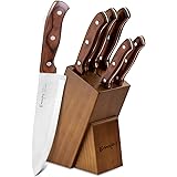 Knife Set with Block, 6 Pcs Kitchen Knives Set with Wood Block, Stainless Steel Chef Knife Set with Pakkawood Handle by Emojo