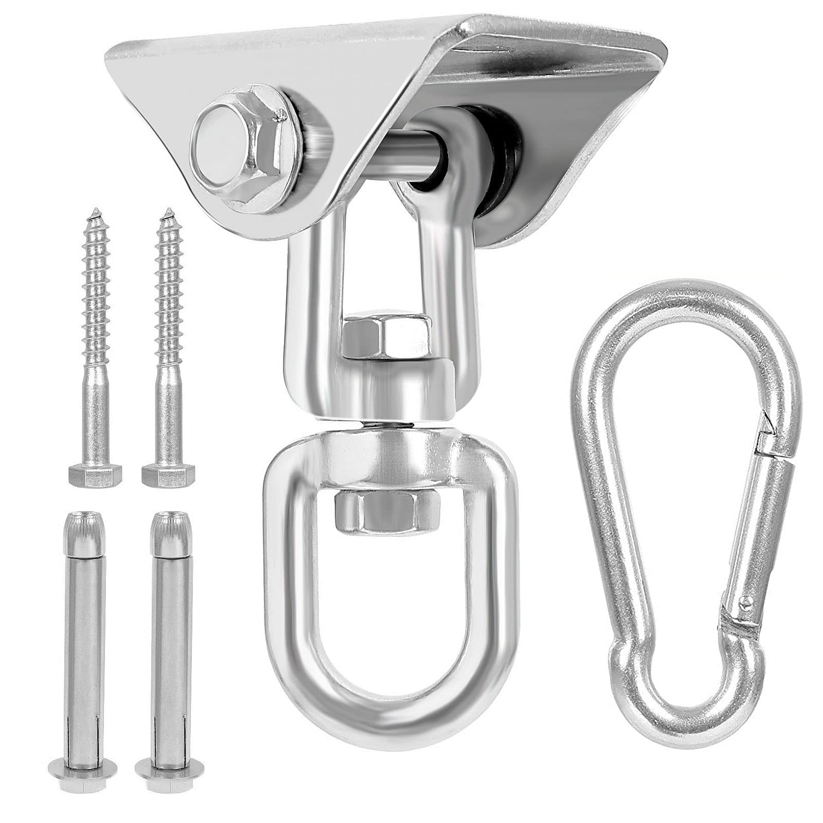 Monond Yasirona SHANQ Heavy Duty Ceiling Hook for Hanging, 450KG Capacity Stainless Steel Swing Hanger, 360° Swivel Hammock Hook with Screws for Concrete Wooden Ceiling Hanging Kit