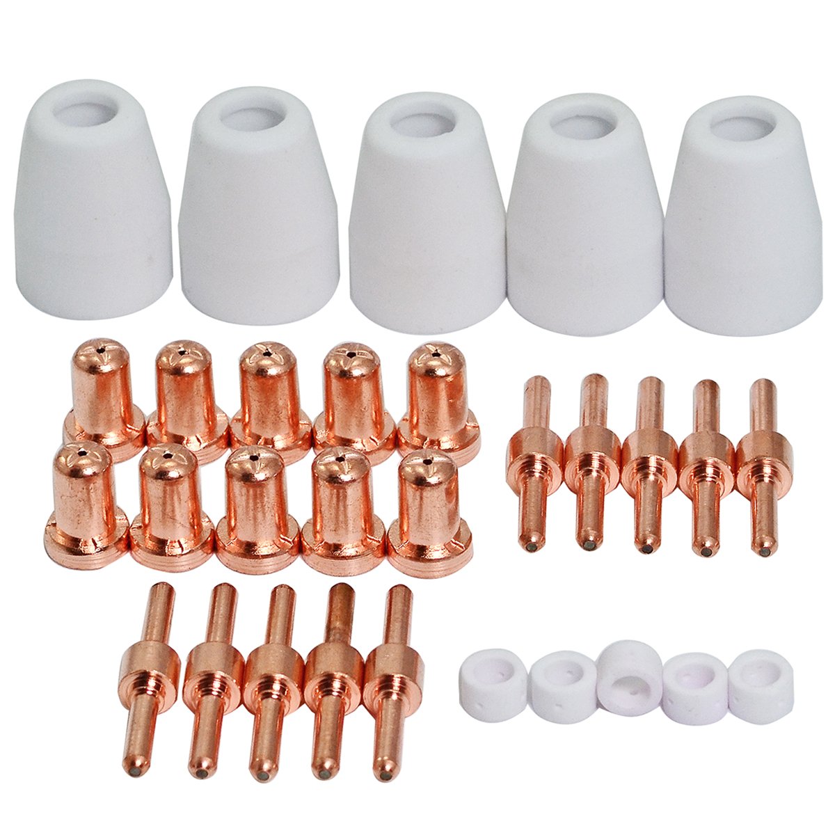 RIVERWELD PT-31 LG-40 JG40 Plasma Cutting Torch Consumables Extended Tips Nozzle 18866L Electrode 18205L Shroud Shield Ceramic Cup 18204 Fit Cut 40 50 CT-312 Plasma Cutter 30pcs