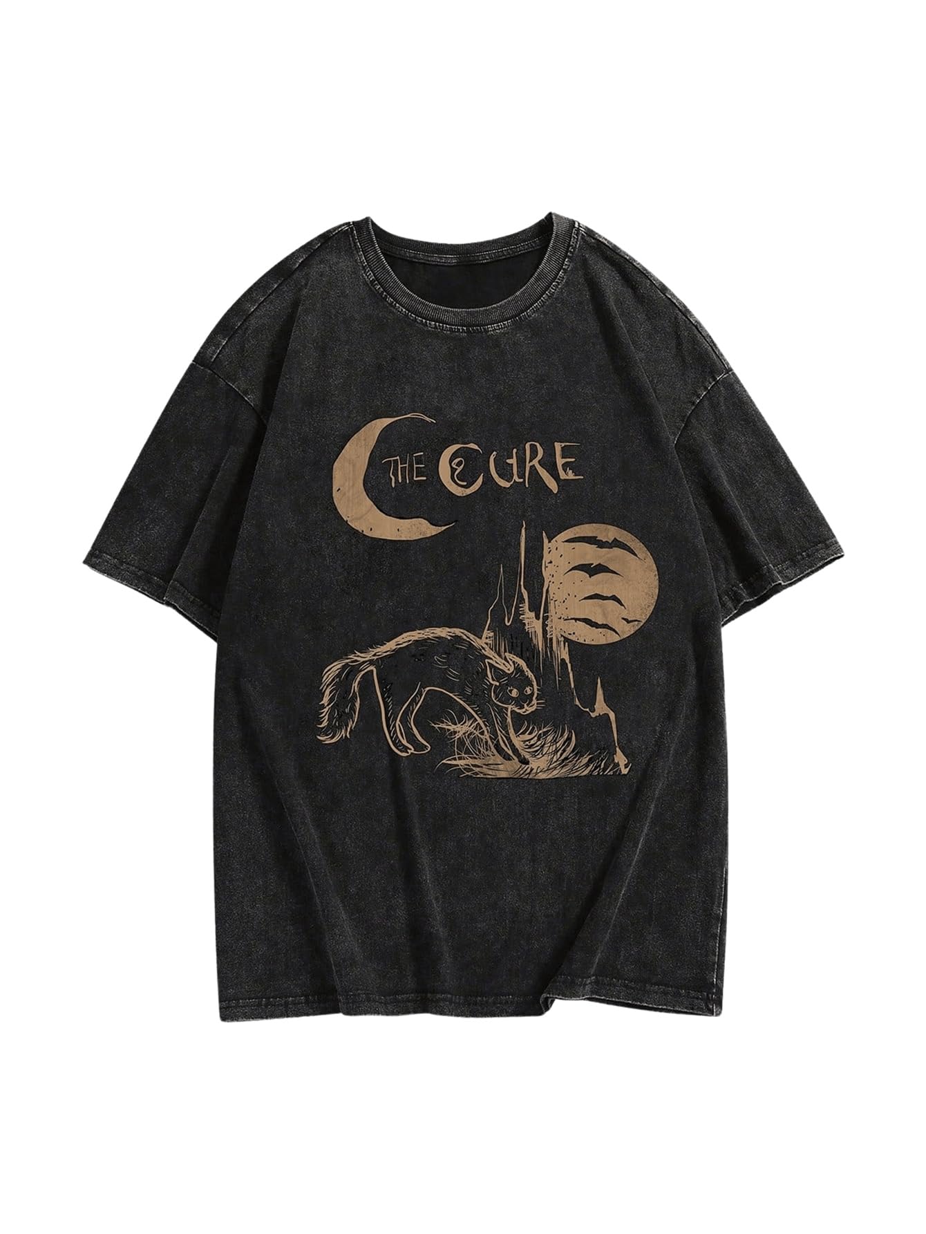 Photo 1 of Verdusa Oversized Graphic Tshirts for Men Vintage Tees Drop Shoulder Short Sleeve Punk Washed Casual Tops Black B Large