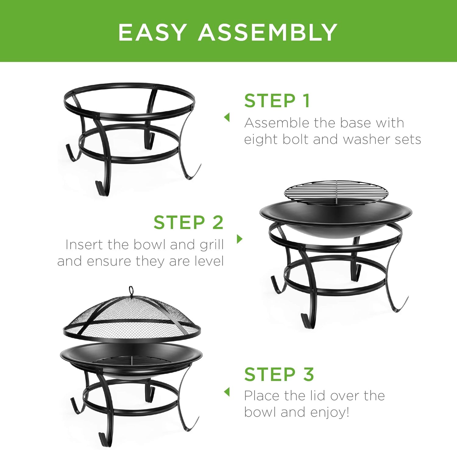 Best Choice Products 22-inch Outdoor Patio Steel Fire Pit Bowl BBQ Grill for Backyard, Camping, Picnic, Bonfire, Garden w/Spark Screen Cover, Log Grate, Poker : Garden & Outdoor