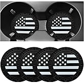 MUQIDA 4 PCS Car Cup Holder Coasters, 2.75 Inch American Flag Anti Slip Automotive Cup Holder Inserts, Shockproof US Flag Drink Mat Auto Interior Soft Pad Decor, Car Accessories (Black)
