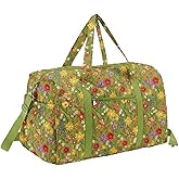 Dansydaisy Large Quilted Travel Duffle Bag for Women Floral Portable Gym Weekender Bag with Zipper Pockets Workout Grocery Pouch Duffle Gift Pouch for Work(Yellow Green Grassland)