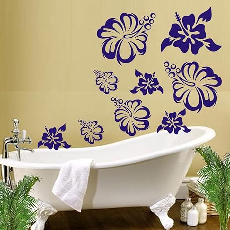 Große'Hibiskus Aufkleber'Wandtattoo Fliesentattoo Set mit 12 Stück im Mix 10- 20 cm Sticker Blumen Blüte Blume Lila Cartattoo