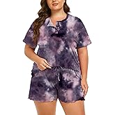 ForHailey Plus Size Pajamas Set Summer 2 Piece Pjs Sets Tie Dye Loungewear Short Sleeve Sleepwear 1X-5X