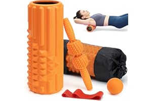 Zmarthumb 5 in 1 Foam Roller Set, Trigger Point Back Roller, Muscle Roller Stick, Massage Ball, Massage Roller, Resistance Band for Deep Tissue Massage Fitness Exercise Yoga Pilates(Orange)