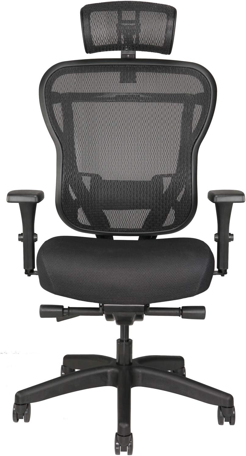 Oak Hollow Furniture Aloria Series Office Chair Ergonomic Executive Computer Chair, Fabric Soft Seat Cushion, Mesh Back, Adjustable Lumbar Support Swivel and Tilt (Black with Headrest)