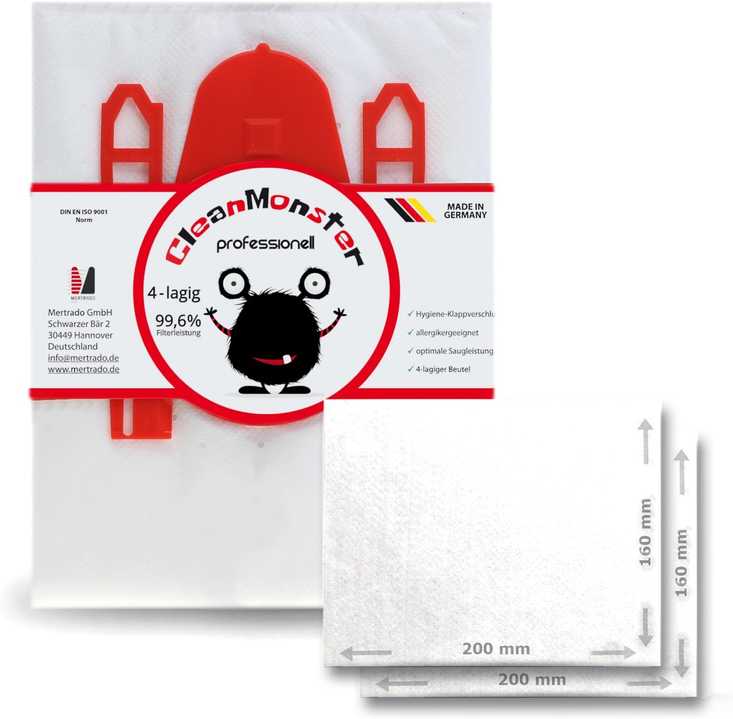 Clean Monster professional vacuum cleaner bag for Siemens VS 52 VS06B1110, VS06B112A, VSQ5X1230, VSZ31455, VSZ7330, VSQ8SEN72C, Siemens Z3.0, Z4.0, Q4.0, Q5.0, Q8.0, Siemens VBBS625, VSZ7330, VS 06, G2410, VBBS625V00, VBBS625, VBBS716v00. Type DEFG, synchro power, green power, power edition, extreme silence power, Dino, size 51 AFG etc. Compatible with Swirl S62, S67, S68, S73, Y94.
