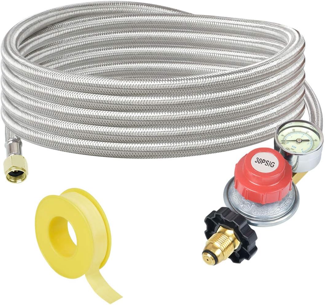 Amazon Com Generep Adjustable Propane Tank Regulator 0 30 Psi 12 Foot High Pressurepropane Hose With Gauge Indicator More Durable Stainless Steel Braided Gas Hose And Lp Gas Regulator 12 Ft Garden Outdoor