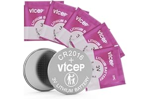 ViCep 5-Pack CR2016 Battery CR 2016 3V Lithium Batteries Compatible with Car Key Fob, Watches, Remote Control, Garage Door Op