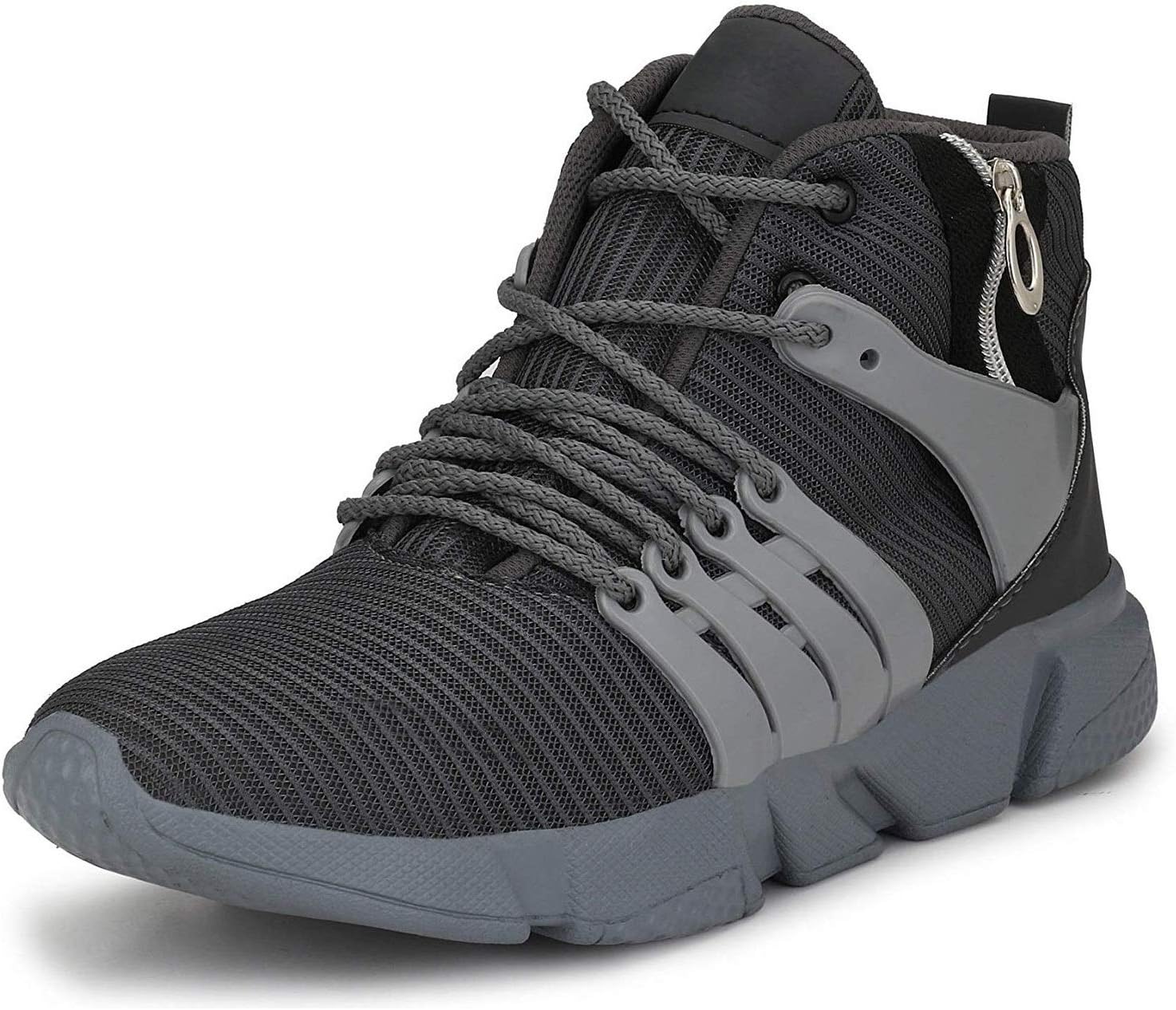 Shoe Island ® Men's Revo-X Popular Zip Mesh College Casual Running Trainer Gym Sports Shoes (Grey, 6 UK/India)