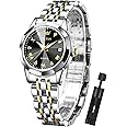 OLEVS Womens Watch Fashion Dress Diamond Female Watches for Ladies Analog Quartz Stainless Steel Waterproof Luminous Day Date Two Tone Wristwatch