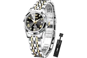 OLEVS Womens Watch Fashion Dress Diamond Female Watches for Ladies Analog Quartz Stainless Steel Waterproof Luminous Day Date Two Tone Wristwatch