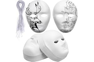 Yilloog 72 Pcs Paintable Paper Mask Blank Paper Mask Mache Full Face Masquerade White DIY for Crafts Women Men Adults Holiday Art Crafts Party Favors, 6.8 x 8 Inches, 7.5 x 9.5 Inches