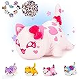 Aplushuman KC Heart Cat Plush + 60-Sticker - Goddess Cat Collection - 100% Embroidered Plushie - Cat Stuffed Animal Collectible
