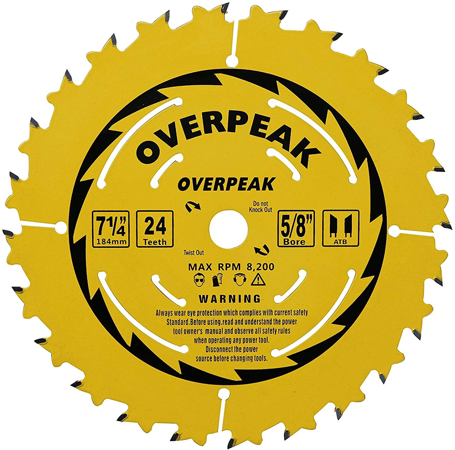 Overpeak 7-1/4-Inch Carbide Saw Blade ATB 24 Teeth Saw Blade with 5/8'' Knockout Arbor