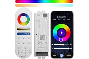 XXK LM091+WB5 WiFi Remote Controller Kit for RGB CCT RGBW Dimming LED Strip Lights, 4-Zone RF Wireless Control + DC12-24V 5-in-1 LED Controller Compatible with Alexa Google Home Smart Life Tuya APP