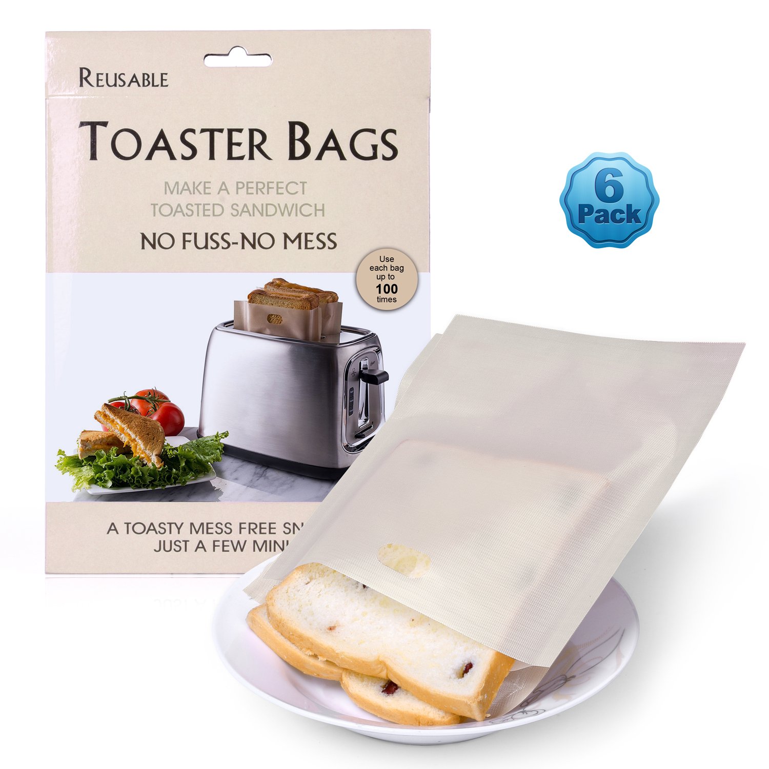 Ankway Toasterbag (6erPaket), Antihaft Toastabags für Mikrowelle, Toaster und BackofenPremium