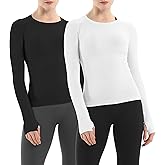 MathCat Seamless Workout Shirts for Women Long Sleeve Yoga Running Shirt Breathable Athletic Tops Slim Fit 2 Pack