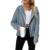 Yanekop Cropped Zip Up Hoodie Women Waffle Knit Fall Jackets Casual Corduroy Jacket 2025 Fall Outfits with Pockets
