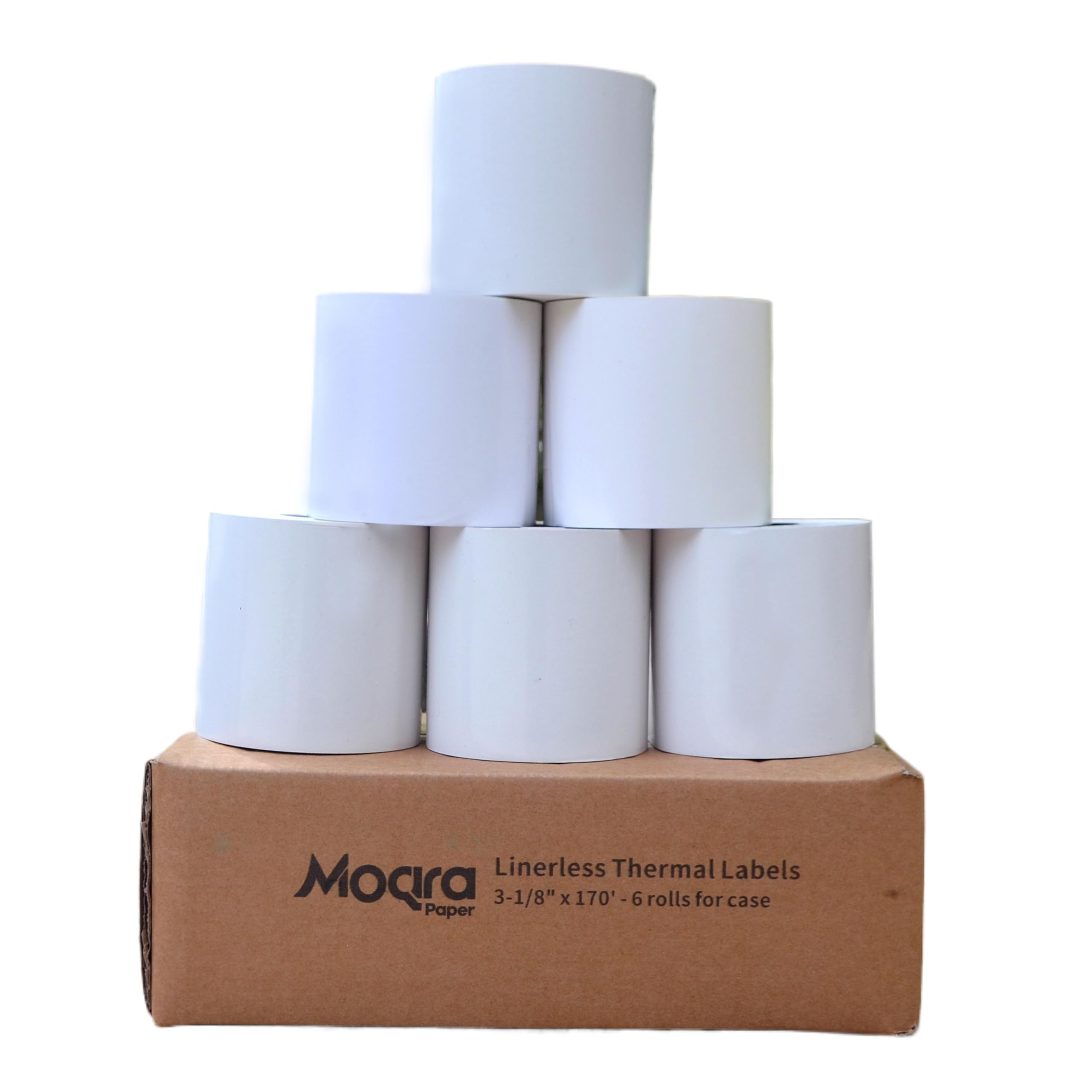 Photo 1 of Moqra Sticky Thermal Receipt Paper Rolls (80mm) 3 1/8" x 170' 6 Rolls - Removable Label Compatible with TM-L90ii, TSP654IIsk and other linerless label printers. Works with POS Systems