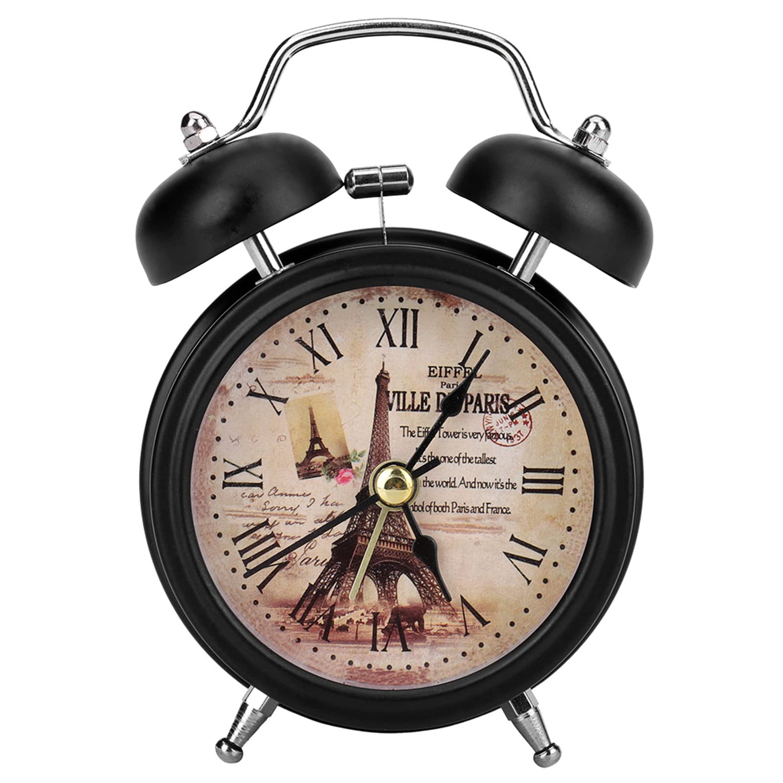 Garosa Ultra-quiet Mini Metal Table Alarm Clock, Classic Retro Quartz Clock for Desk Cupboard Bedside Travel(Black)
