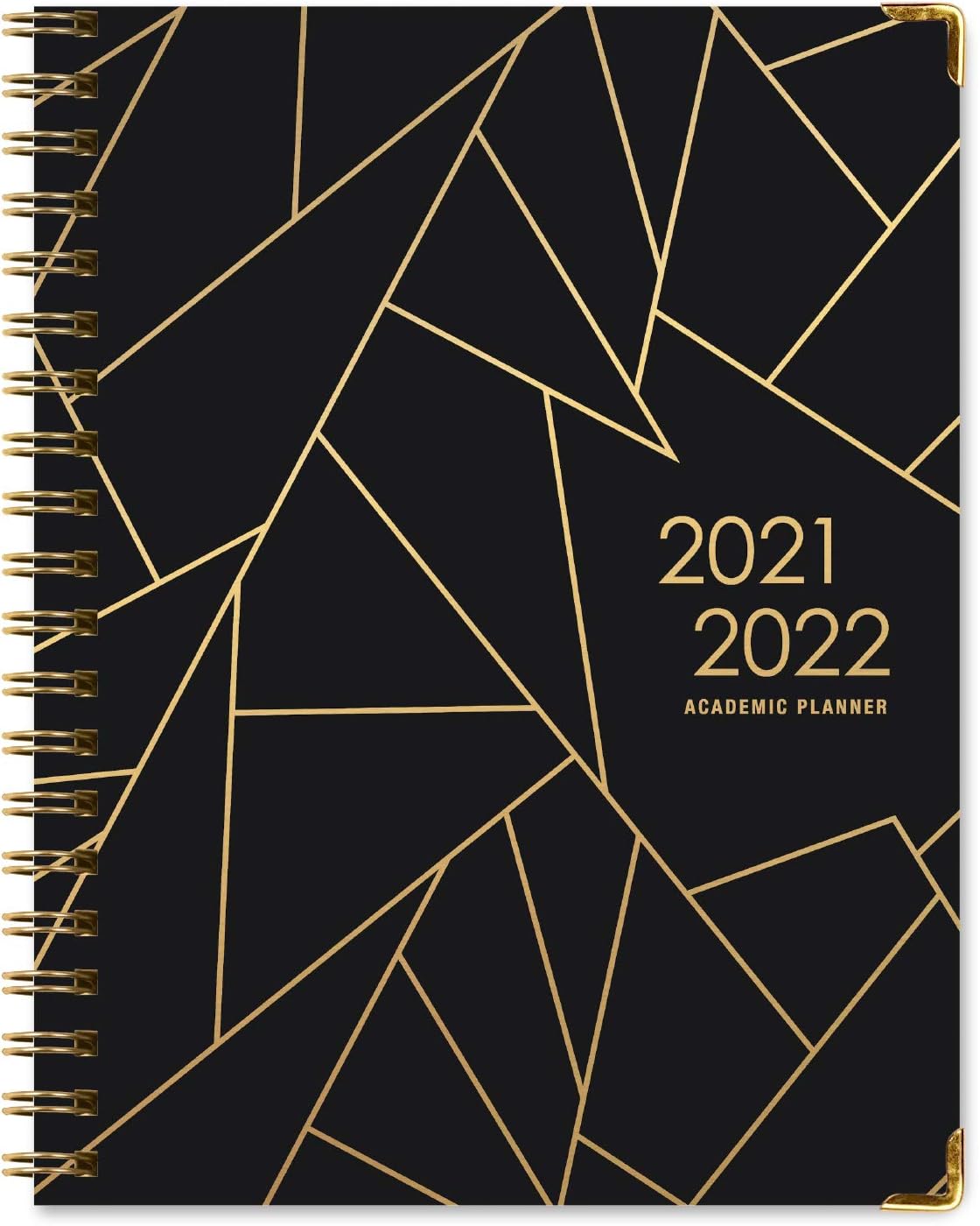 HARDCOVER Academic Year 2021-2022 Planner: (June 2021 Through July 2022) 8.5"x11" Daily Weekly Monthly Planner Yearly Agenda. Bookmark, Pocket Folder and Sticky Note Set (Black Gold Triangles) : Office Products