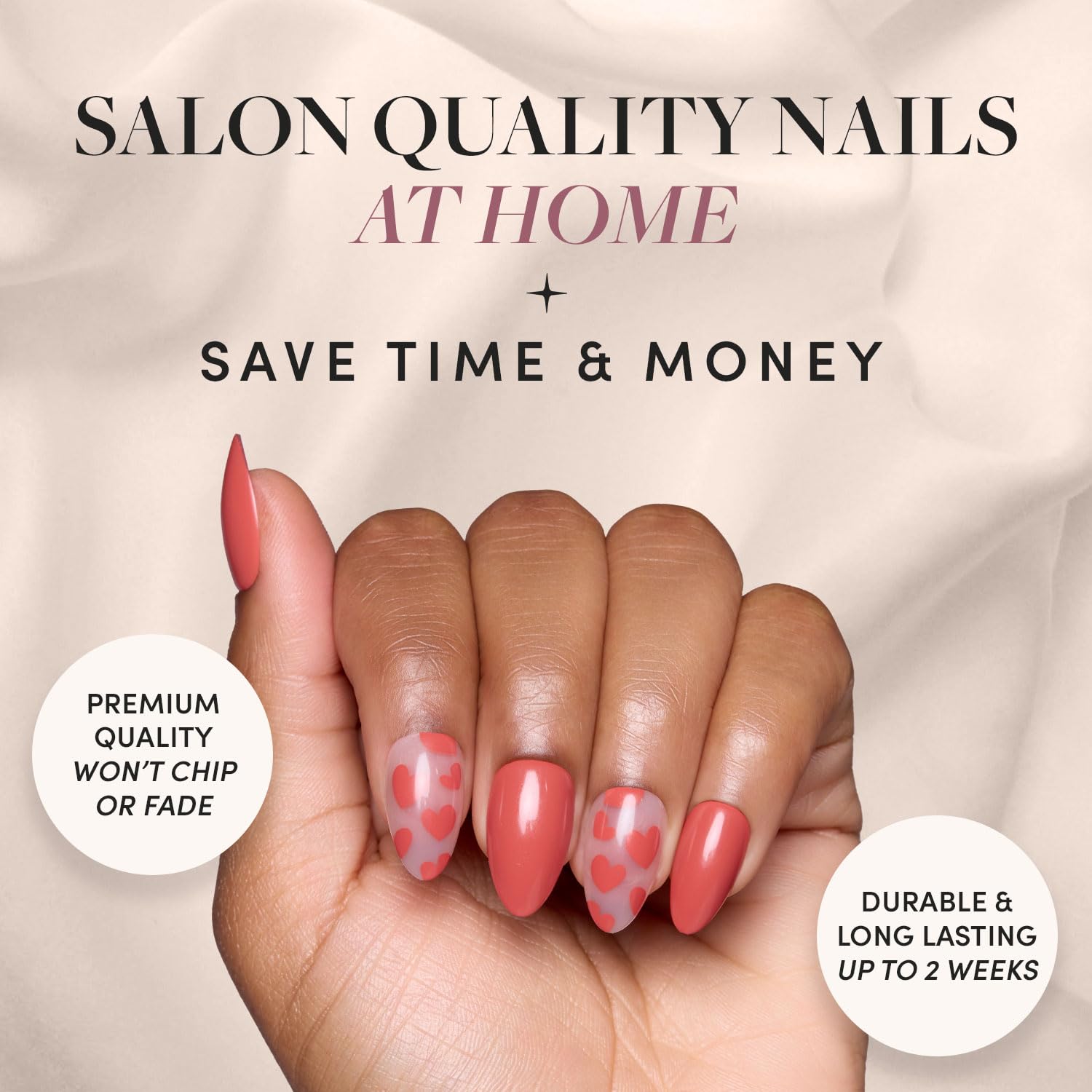 Glamnetic Press On Nails - Love Me | Red Short Almond Nails with Heart Accents, Reusable Stick On Fake Nails with Glue | Love In Bloom Spring Nails | 15 Sizes - 30 Nail Kit with Glue - Image 2