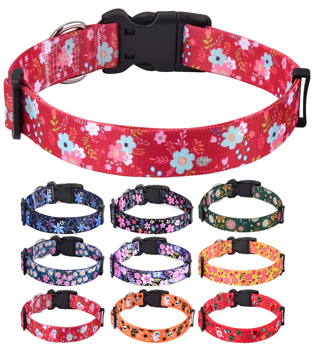 HQYDDMI Dog Collars with Floral Print, Soft Comfortable Adjustable Collars for Small Medium Large Dogs, Floral Pattern for Girl Boy Dogs(Red Floral,L) — image 1