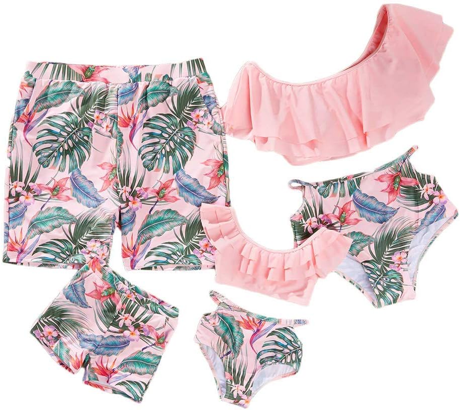 Family Matching Swimwear Two Pieces Bikini Set 2019 Newest Printed Ruffles Mommy and Me Bathing Suits