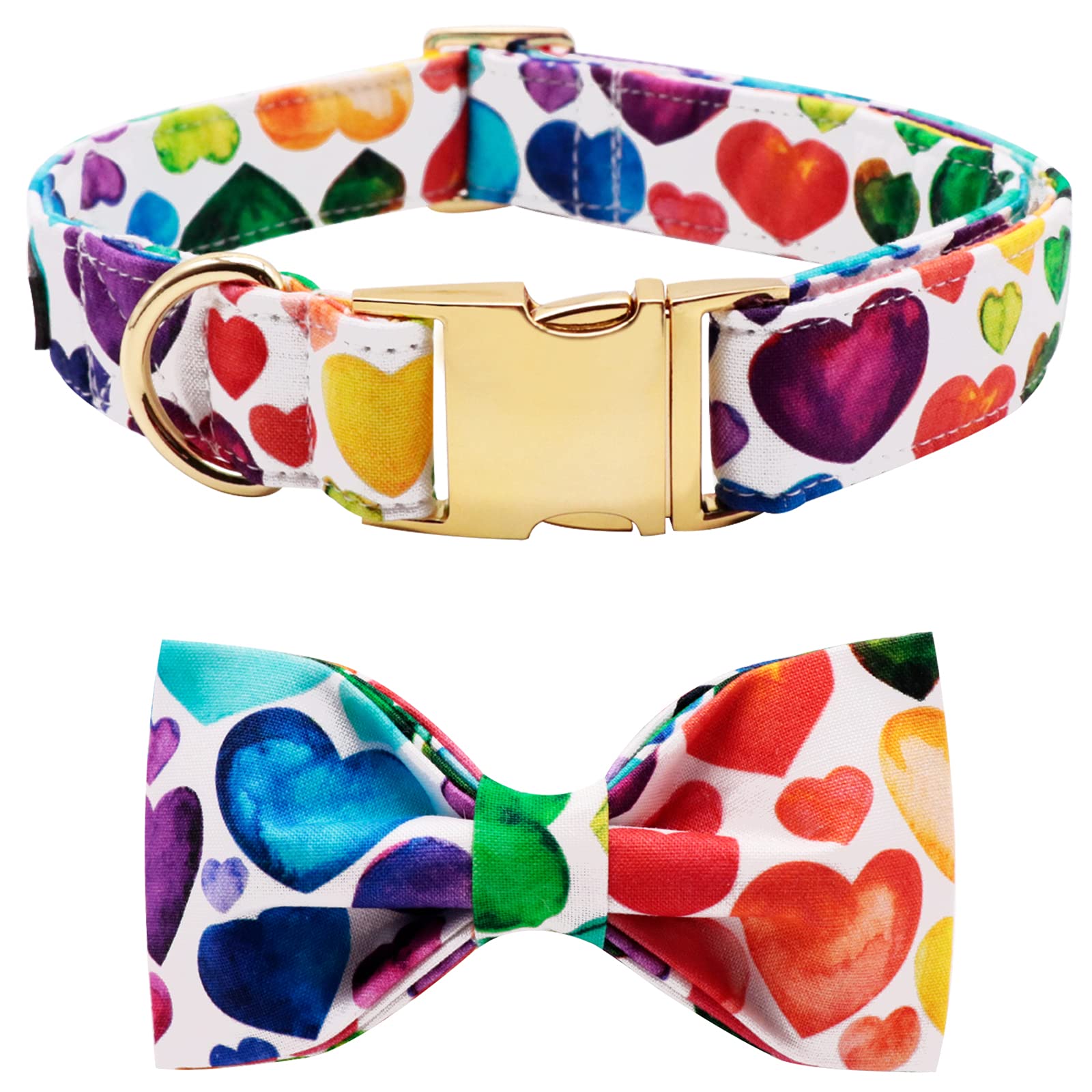 Lionet Paws Cotton Dog Collar with Bowtie, Durable Adjustable and Comfortable Collar for Medium Dogs Girl Boy, Neck 34-55cm