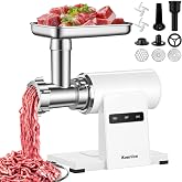 Kourice Electric Meat Grinder for Home Use, 2800W Peak Power, Heavy Duty Metal Body with Auto-Reverse, 2 Blades &amp; 3 Grinding Plates, Sausage Stuffer &amp; Kibbeh Kit, Easy Clean, White
