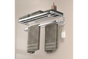 DDS-DUDES Bathroom Towel Rack Towel Shelf with Double Towel Bars Lavatory Wall Mount Holder with Hooks Stainless Steel Hotel Bath Rack 23 inches