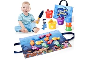 ALSATIC Montessori Toys for 1 Year Old,20PCS Baby's Sensory Toy First Fishing Toy Set for 1-3 Boy Girl Birthday Gift,Educational Learning Toys Stacking Cups Number Counting, Color Sorting for 12-18 Month Baby