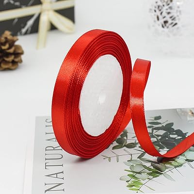 ZHIHUI Red Satin Ribbon 10mm 22m Wedding Gift Wrapping Hair Bows