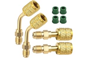 Hoypeyfiy 4Pcs A2L R32 R454B Refrigerant Brass Adapter and R32 R454B Adapter, 1/4" Female to 1/4" Male Reverse Thread Fitting