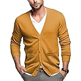QUALFORT Men's Cardigan 100% Cotton Sweater V-Neck Button Down Knitted Outerwear with Pockets Fashion 2026