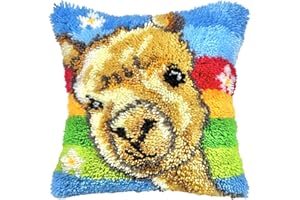 MLADEN Latch Hook Kit Pillow Cover DIY Crochet Yarn Kits Hooking Pillow Cover for Adults and Kids 17" X 17" (Alpaca)