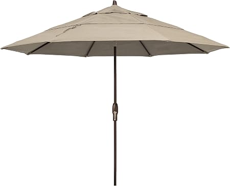 Amazon Com 11 Foot Deluxe Auto Tilt Market Umbrella Labadies Bronze Aluminum Frame Quality Made Um8120 4222 Khaki Garden Outdoor