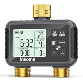 Insoma Water Timer with Brass Inlet &amp; Outlet, 2 Independent Zones Outdoor Hose Timer for Garden Faucet with Auto/Manual/Rain Delay Mode, Sprinkler Irrigation Controller for Yard Lawn