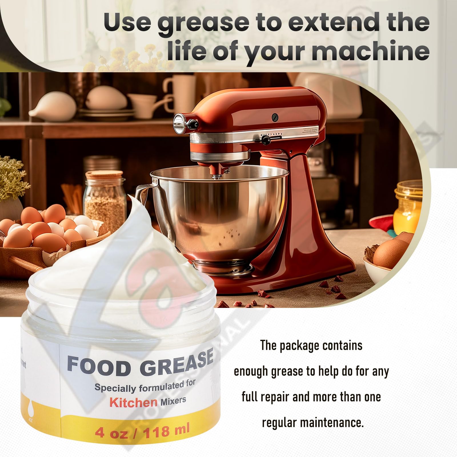 4 Oz Food Grade Grease for Kitchen Aid Stand Mixer, Widely Used in Most Kitchen Mixers, Food Safe Lubricant, Reduce The Wear of Mixer Gear Parts, Contain 9709511 4162324 Gasket and Spatula