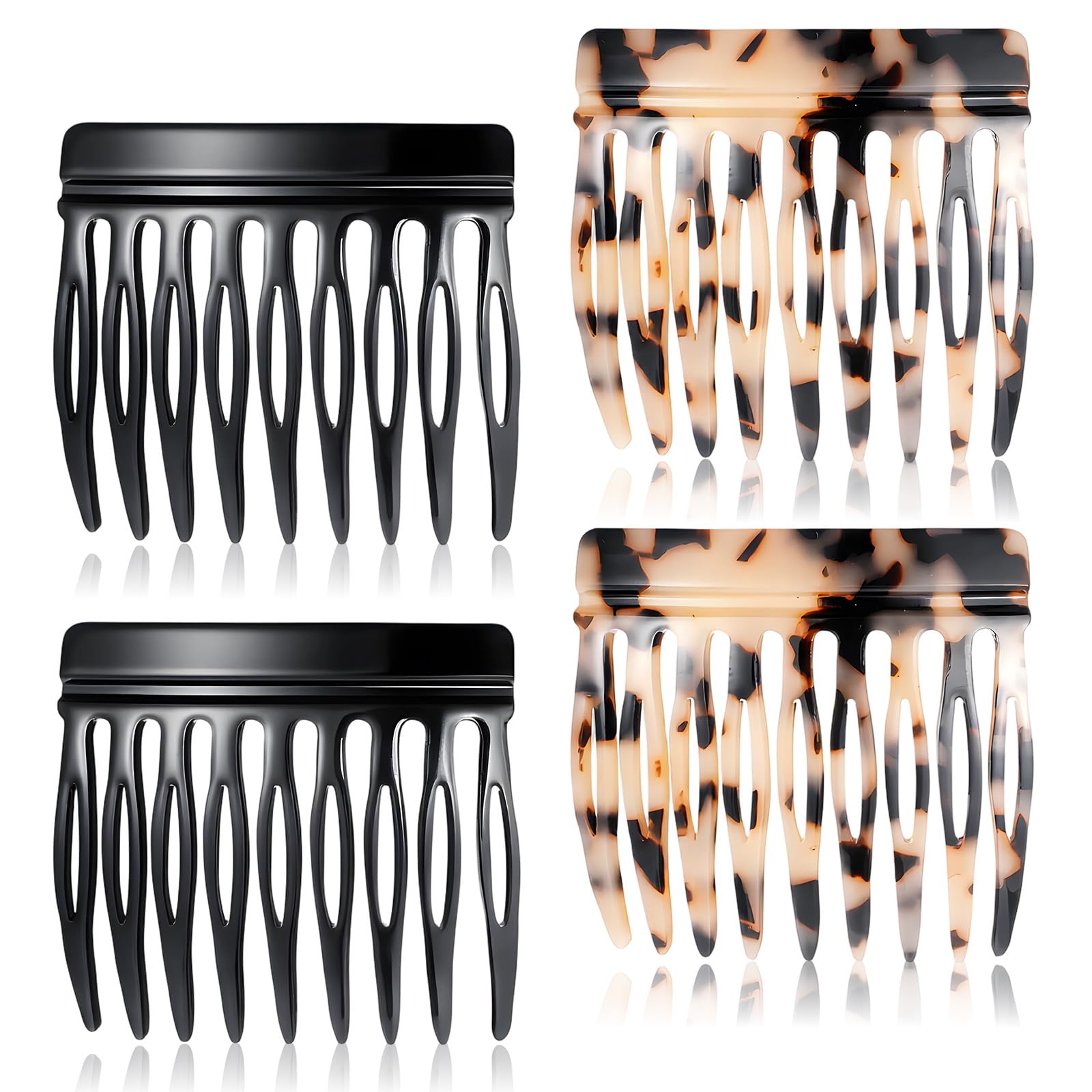 Photo 1 of 4 Pcs Hair Side Combs for Women Small French Combs for Fine Hair Vintage French Side Comb Decorative Hairs Comb for Bun Chignon Up-Do Twist Women (Black, Brown)