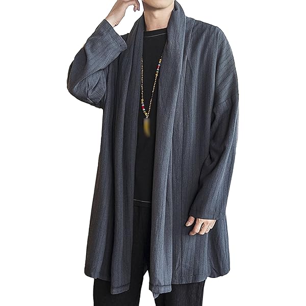 Men's Long Sleeve Cotton Linen Poncho Cape Coat Long Jacket