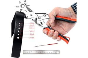 AIRAJ PRO Leather Hole Punch Tool,Revolving Punch Plier Kit,6 Multi-Hole Sizes Belt Hole Puncher,Fabric Hole Maker for Belt,Bands,Crafts