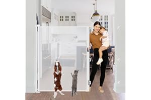 STCOCKIS 60 Inch Extra Tall Pet Gate Retractable Baby Gate - No Jumping Over, Extends to 55" Wide Retractable Gate Outdoor Indoor Cat Barrier, 5ft Tall Dog Gates for Doorways, Stairs, White