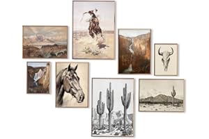 TWNSLLA Vintage Southwestern Wall Art, Farmhouse Decor, Boho Ranch Desert Aesthetic, Unframed