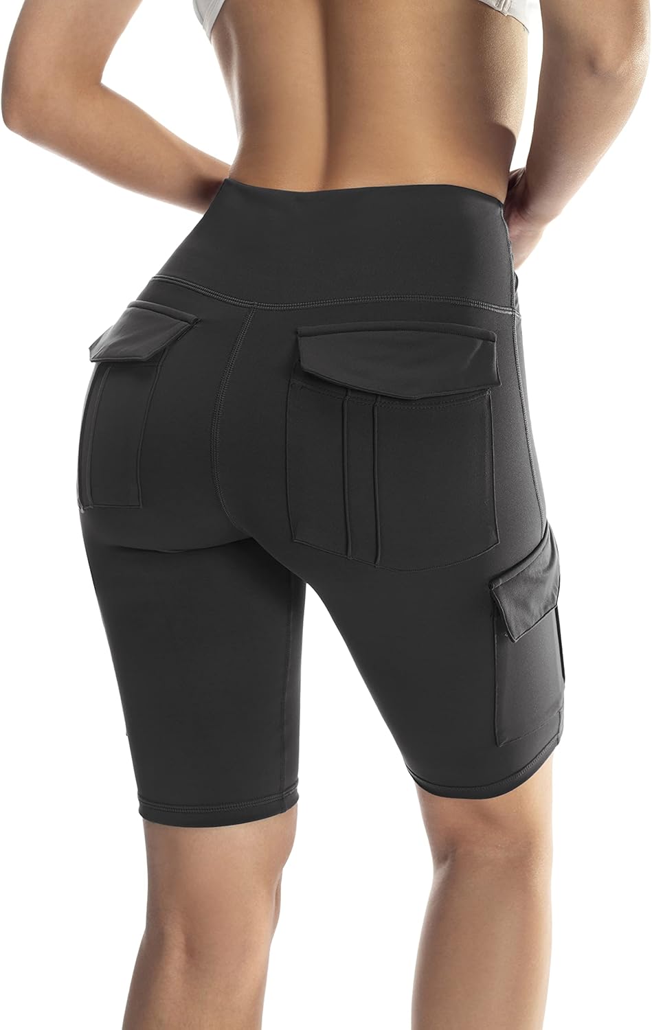 RUFIYO Women's Cargo Pockets Shorts High Waist Spandex Workout Yoga