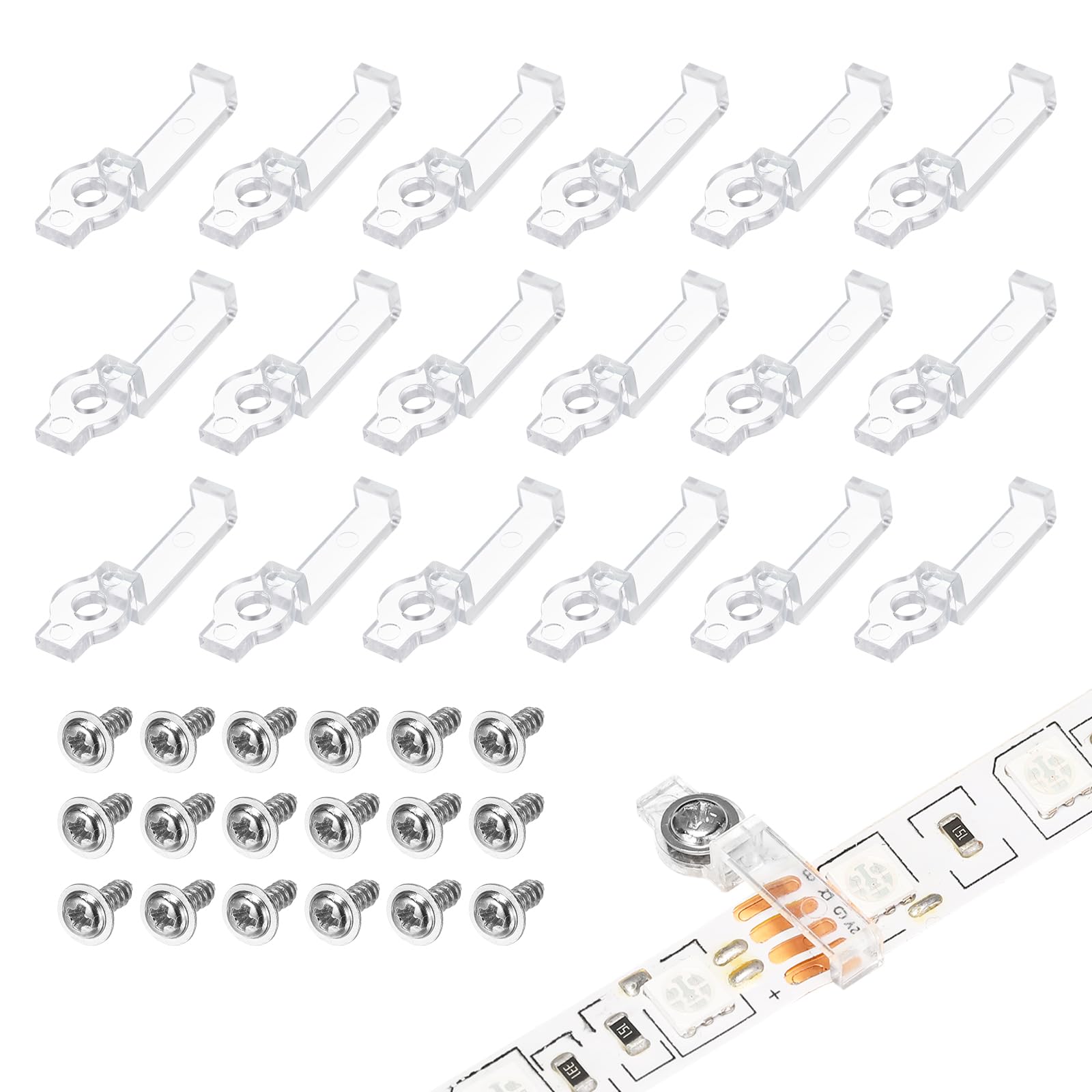 PATIKIL Strip Light Clips, 120 Pcs Clear LED Strip Light Mounting Brackets Holder with Screws Double Side Fixing Clips for 12mm Width LED Light Strip